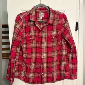 Old Navy Red White Brown Plaid Shirt | Size L